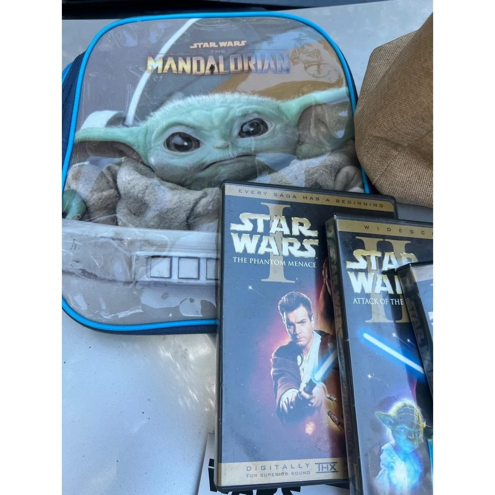 Star Wars DVD Lot w/ Mandalorian Grogu Plush, Backpack & Party Decor Bundle